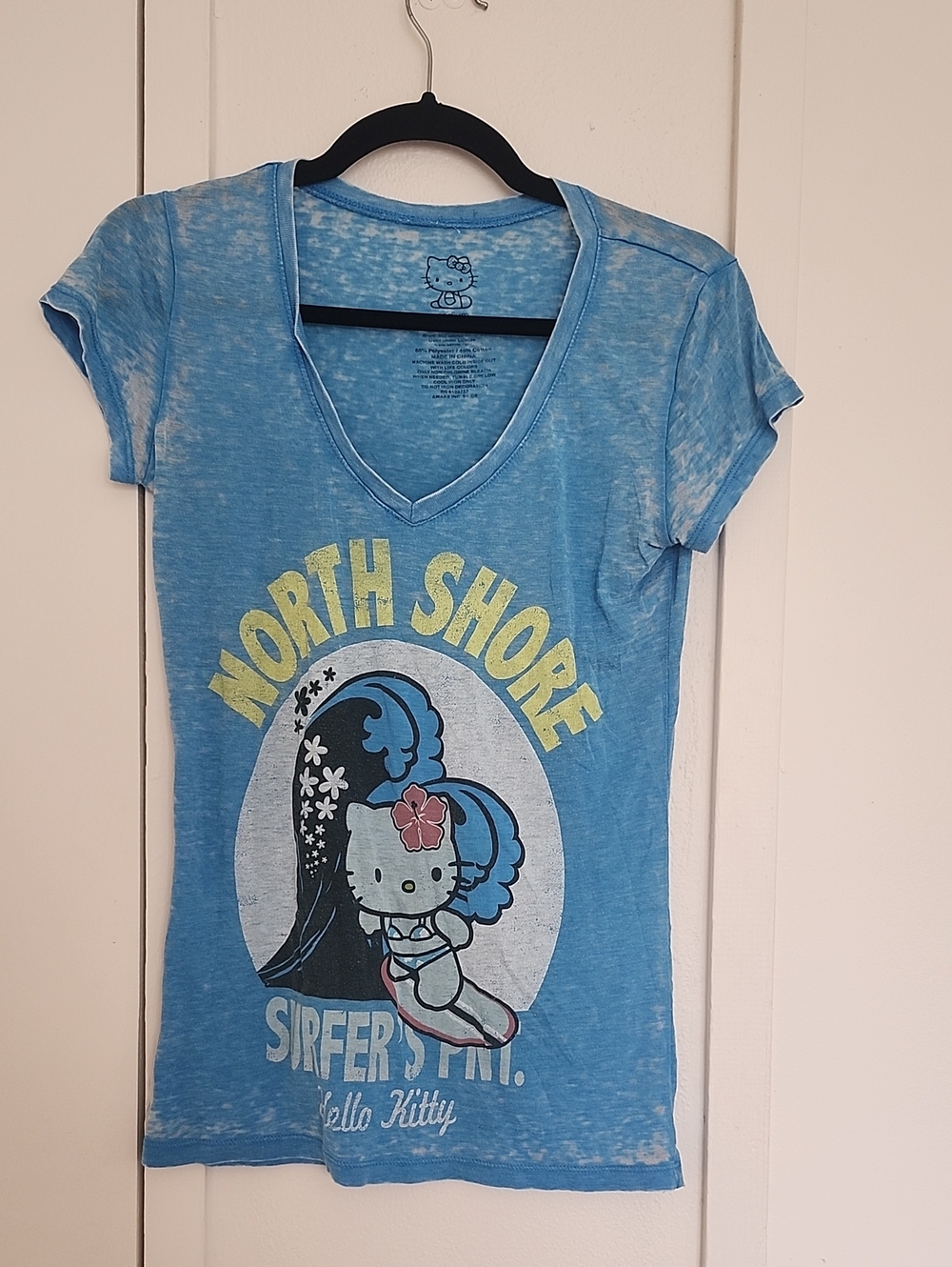 Hello Kitty Blue & Yellow North Shore Surfer V-Neck Tee
